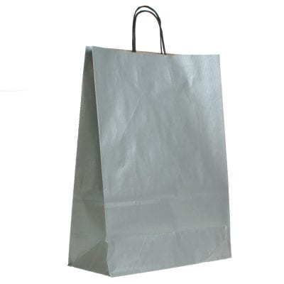 Silver Plain Paper Carrier Bags Twisted Handle